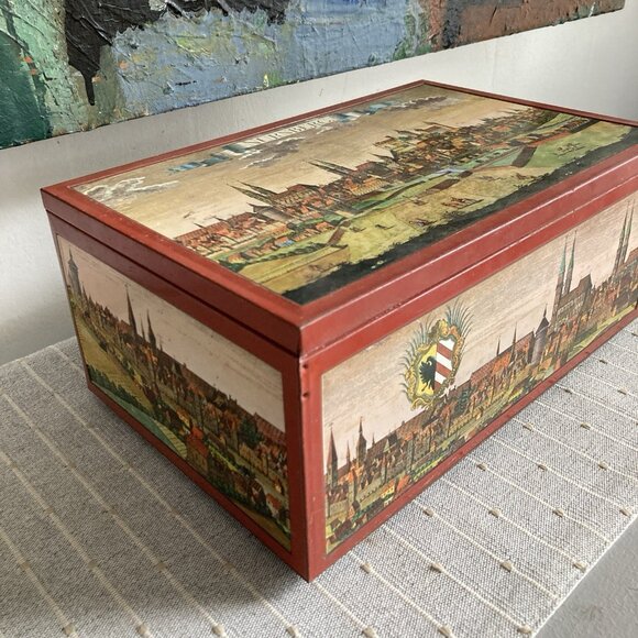 VTG Cookie LG Biscuit Tin Otto Schmidt Nurnberg Germany Colorful Litho Graphics - Picture 3 of 13